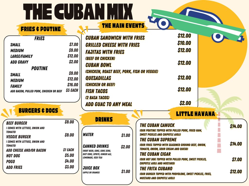 New Cuban Mix Menu for 2025.